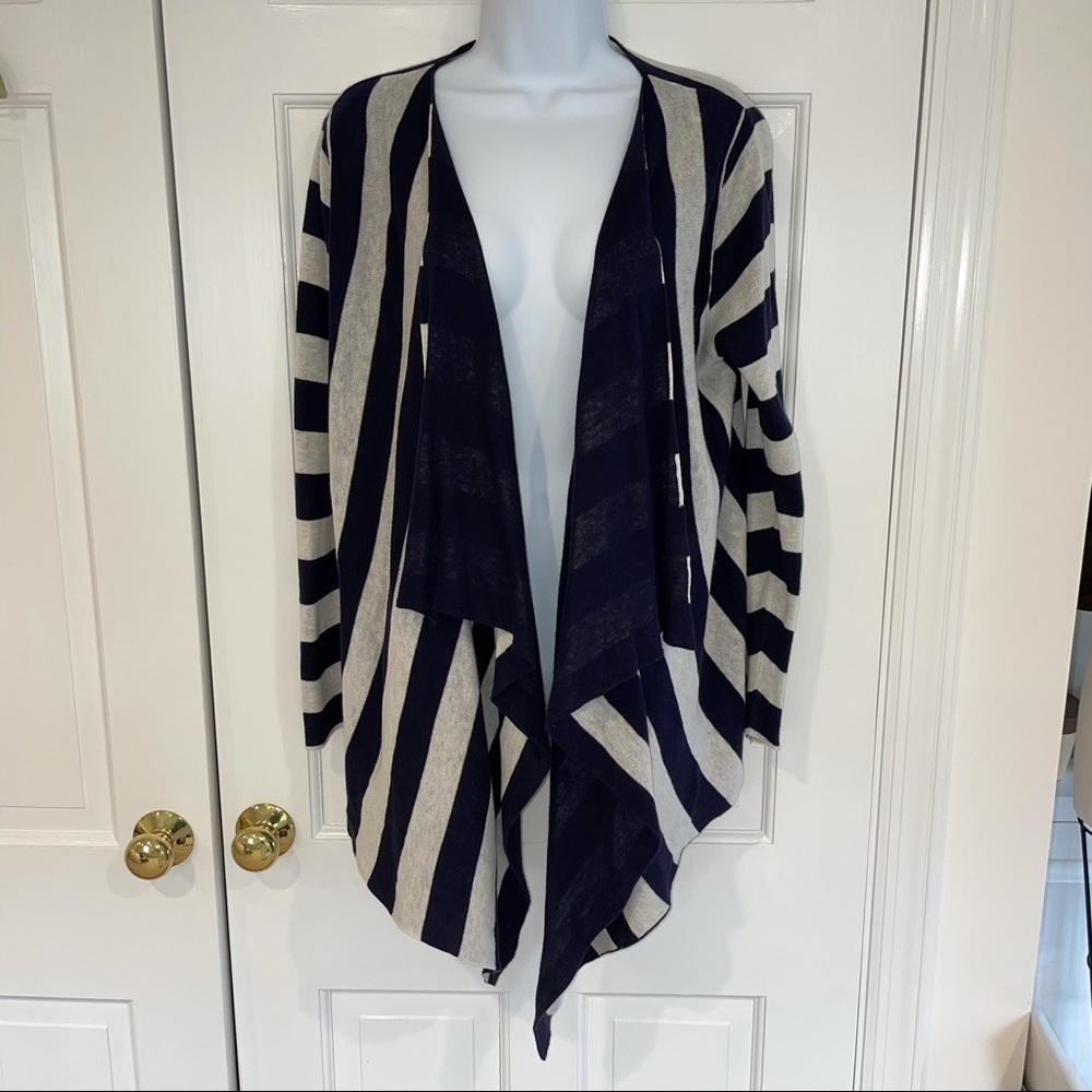 525 America navy blue white linen cotton cardigan